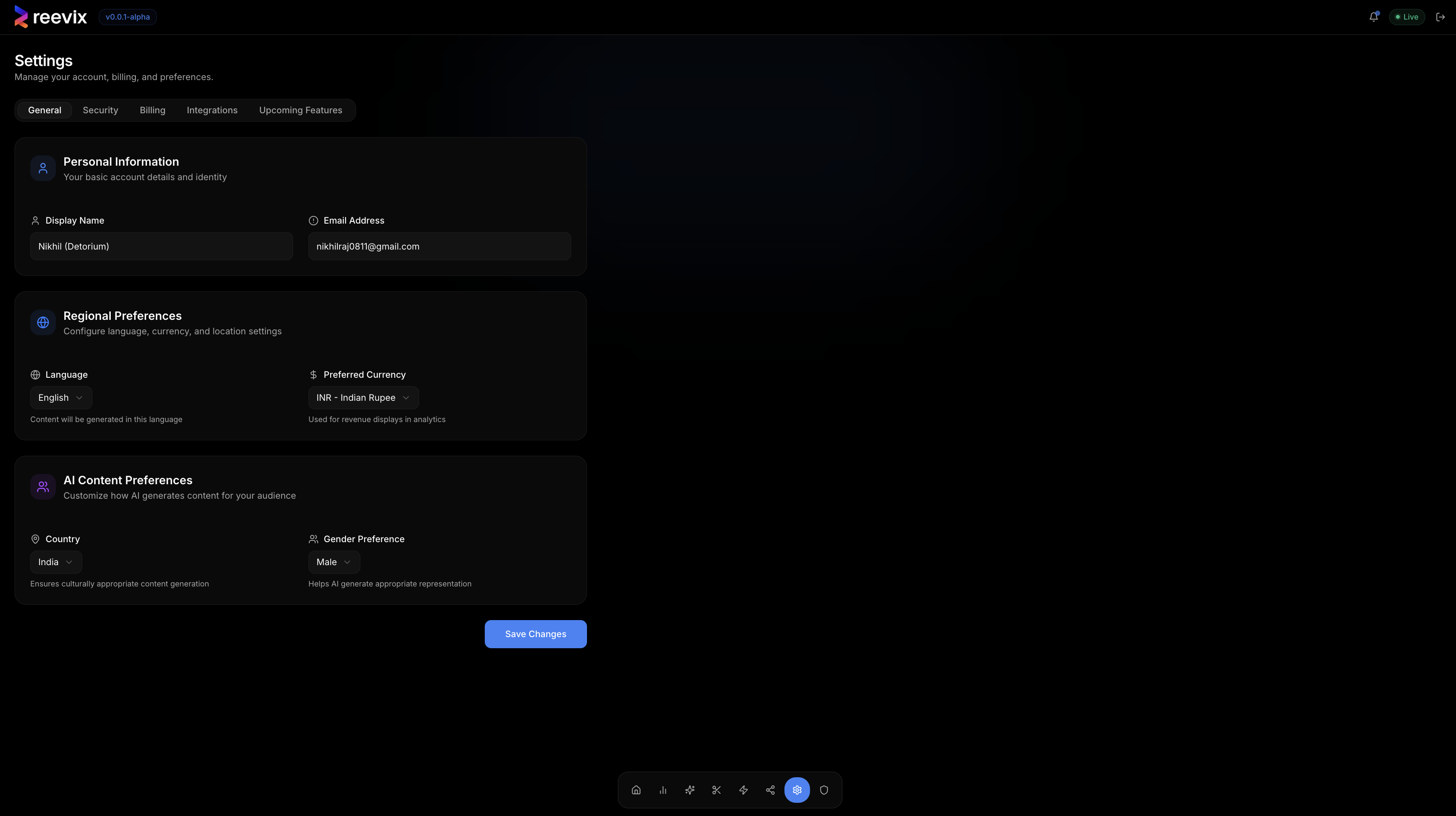 Reevix AI Creator Settings - Personalized AI Configuration